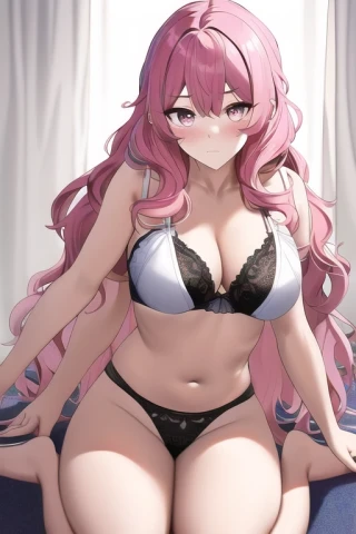 Cabello ondulado, Obra maestra, Mirando hacia arriba, Sentado con las piernas recogidas, Cosplay, Ropa interior